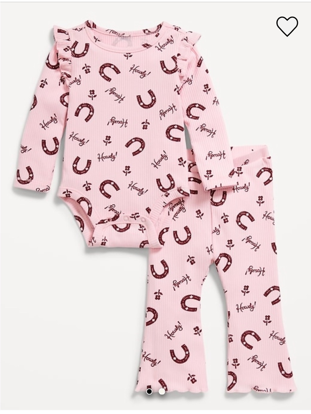 Printed Ribbed Ruffle-Trim Bodysuit and Pants Set for Baby Girl 3-6 Months